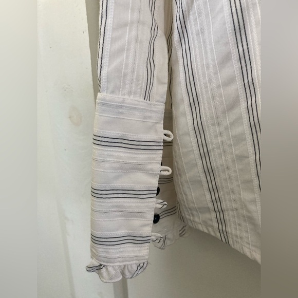 LANE Bryant ruffled popover blouse button cuffs striped - Picture 10 of 11